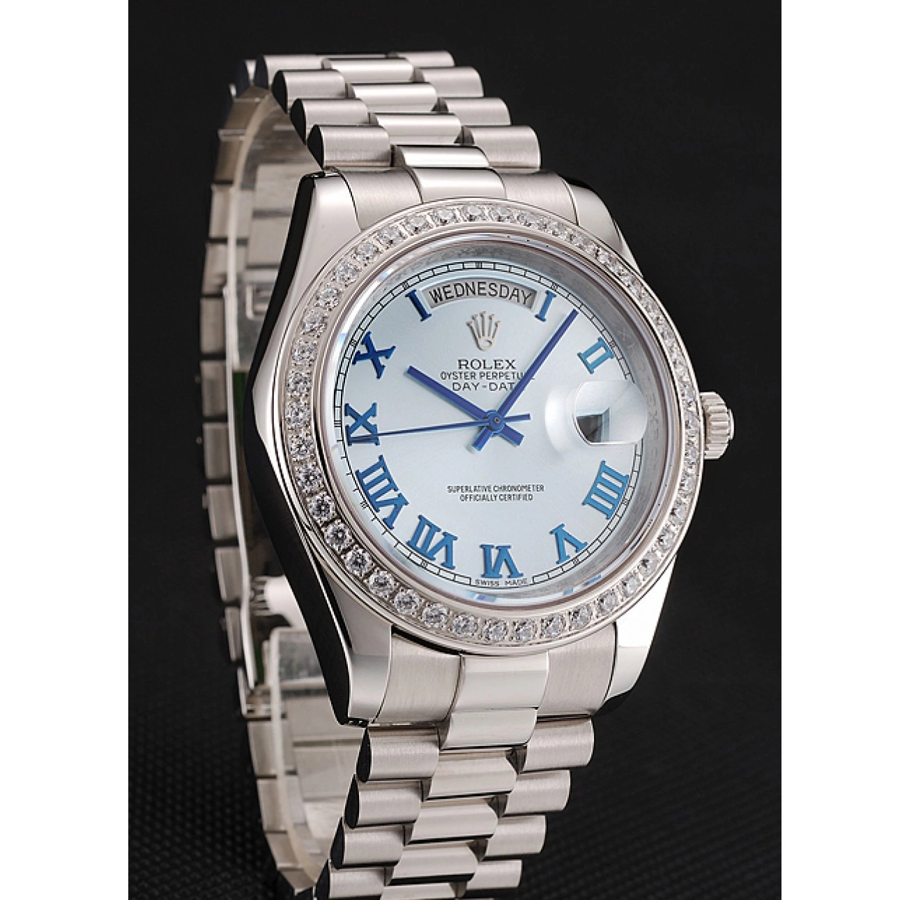 Aaa replica Swiss Dial Bracelet 1453962 Case Stainless Blue Steel Rolex Day-Date Diamond Ice 0819